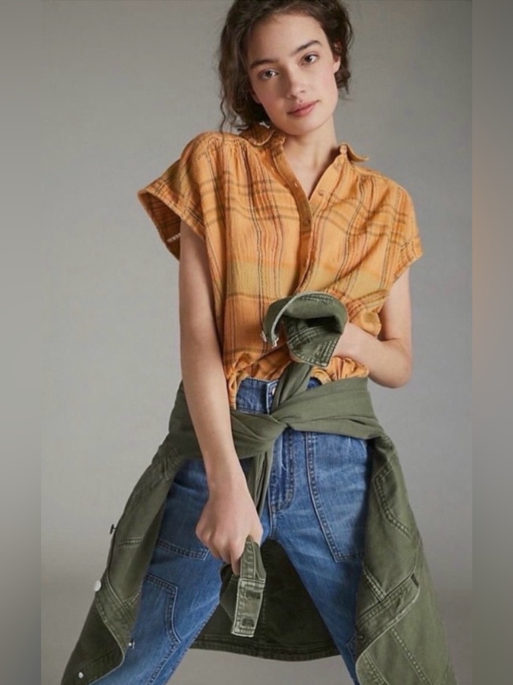 Anthropologie Pilcro The Serena Surf Woven Plaid Boxy